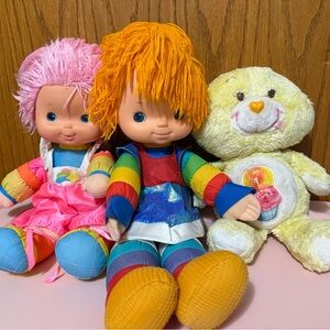 Vintage Rainbow Brite & Tickled Pink Baby Brite Dolls & Carebear Lot 1980s